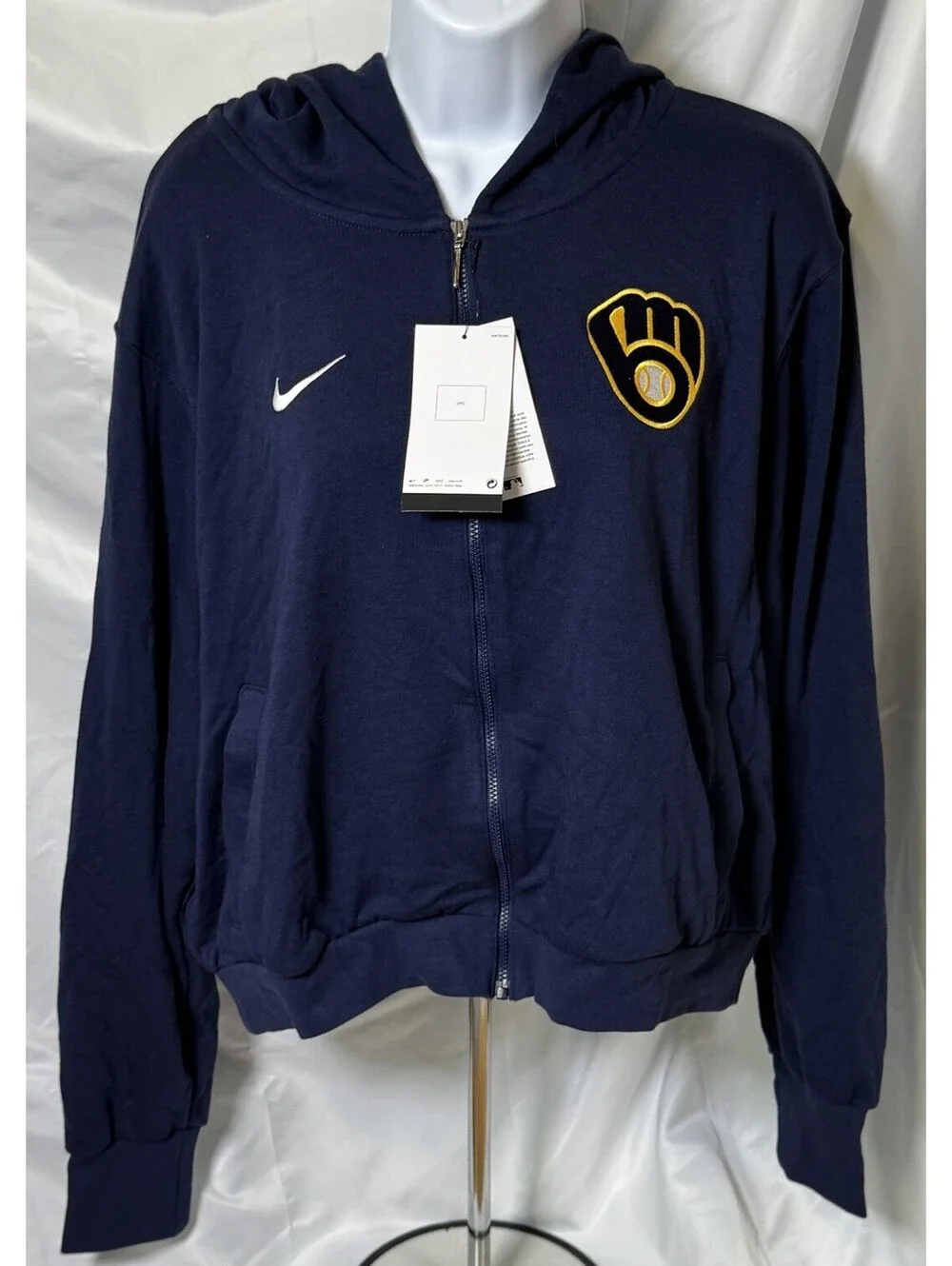 Milwaukee Brewers Nike Blue Loose Fit Full Zip Hoodie Jacket Men's L NEW NWT